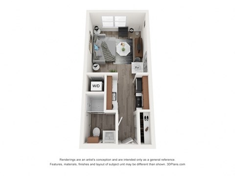 Floor plan for studio, 1 bath, 369 sqft